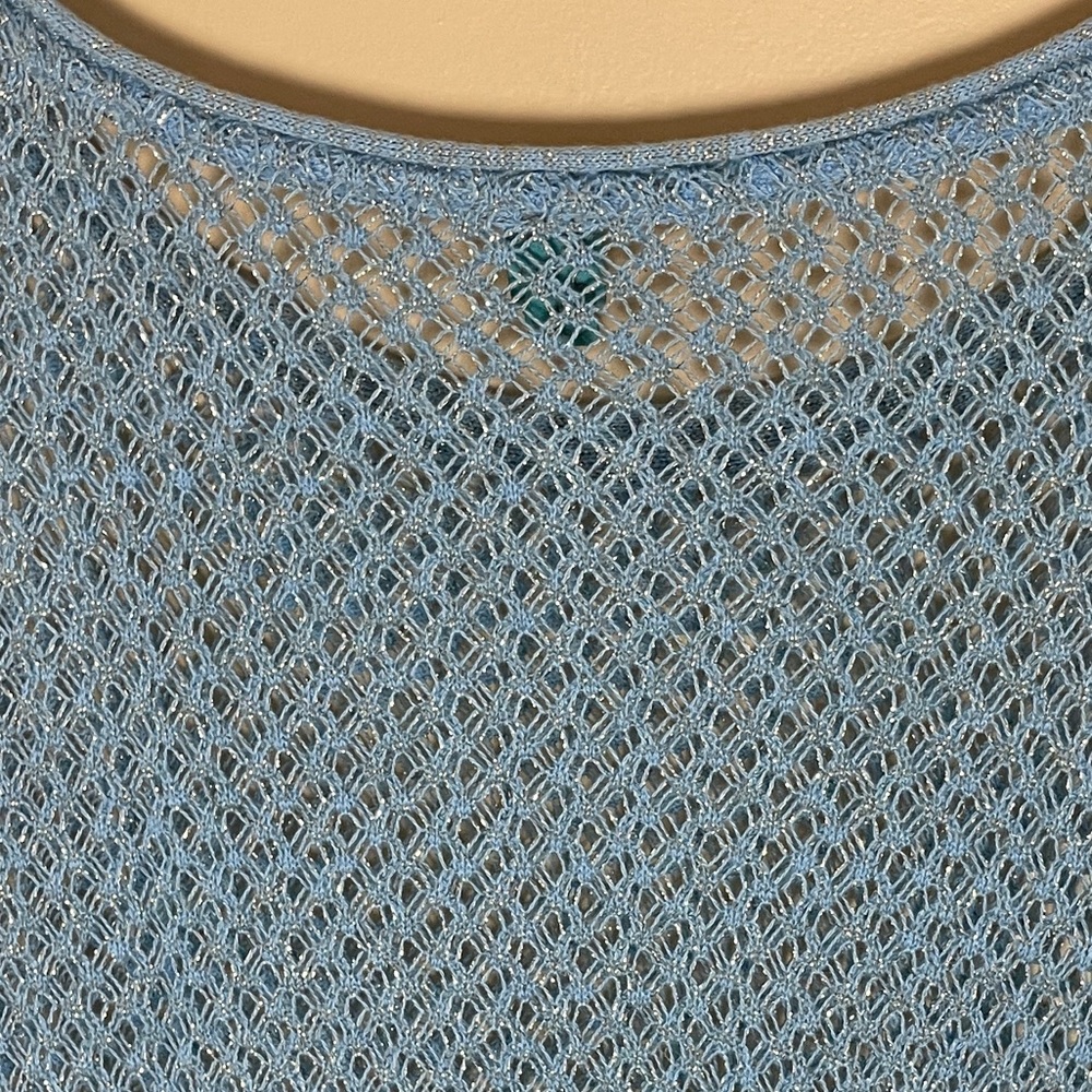 Farm Rio Open Knit Sweater P / US Size XS Blue Gold Metallic - Picture 5 of 12